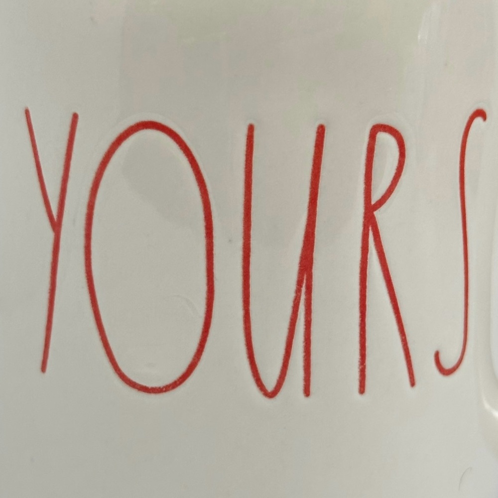 Rae Dunn MINE YOURS Mug Set White Red Large Letters Dimples NWT NIB OG 2017 - Picture 13 of 17
